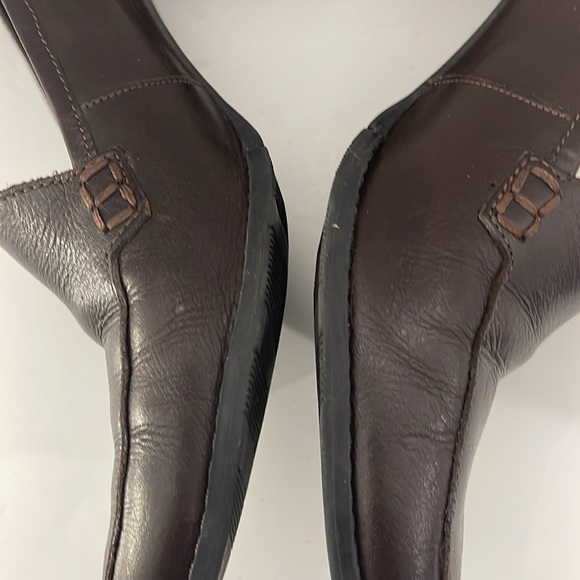 Westies Women's Brown Leather Loafers Chunky 3 Inch Heels Slip On - Picture 8 of 11